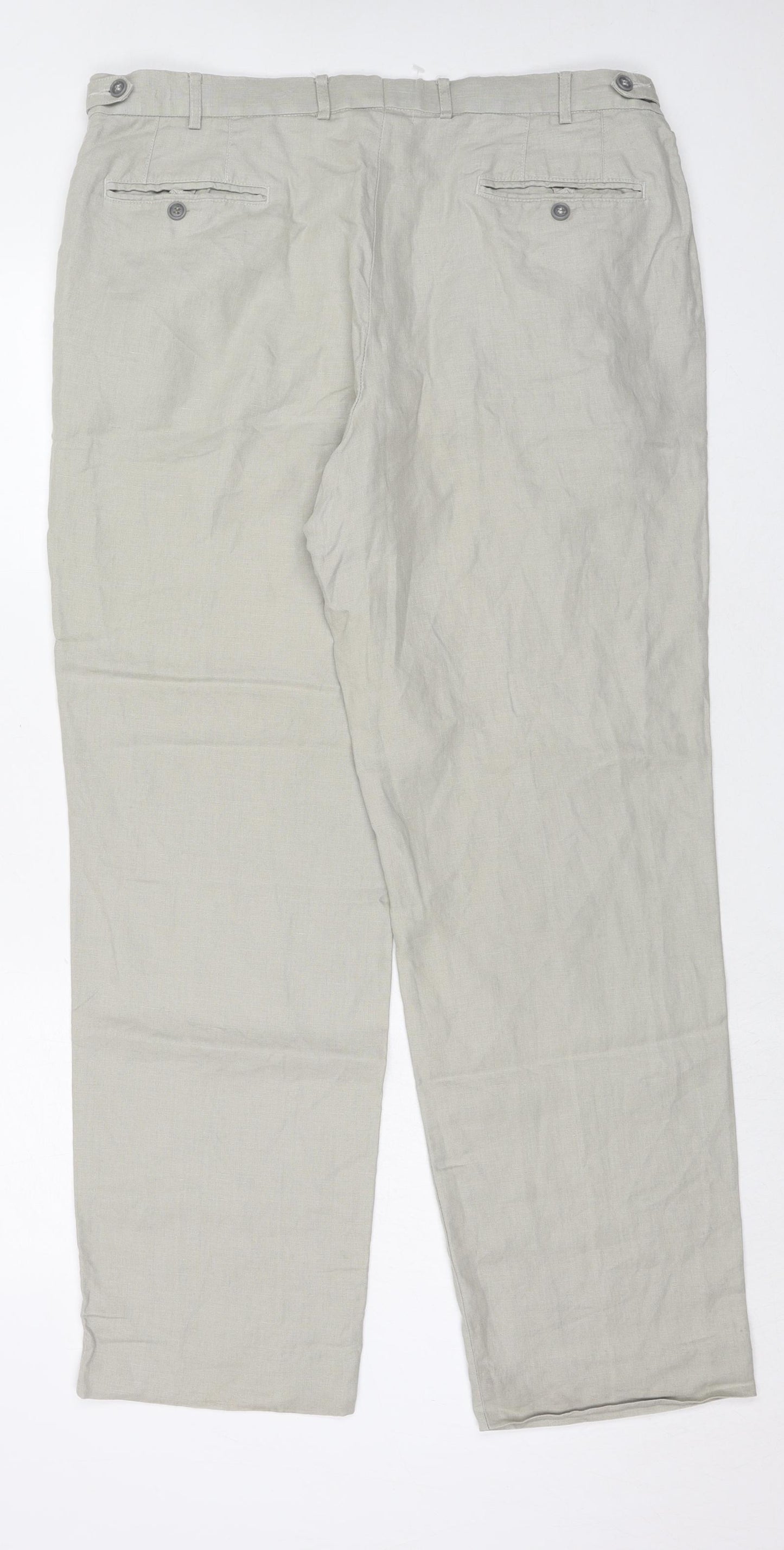 Marks and Spencer Mens Beige Linen Chino Trousers Size 38 in L33 in Regular Zip
