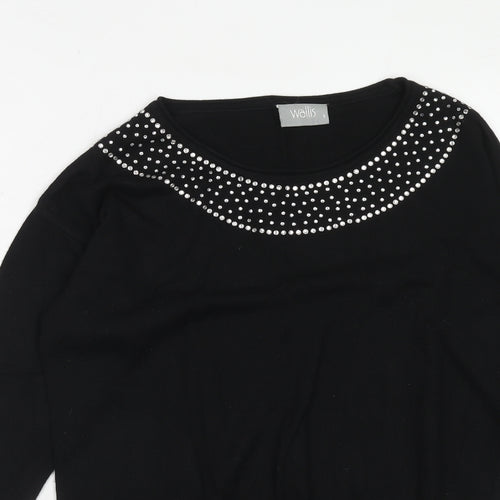 Wallis Womens Black Boat Neck Viscose Pullover Jumper Size S