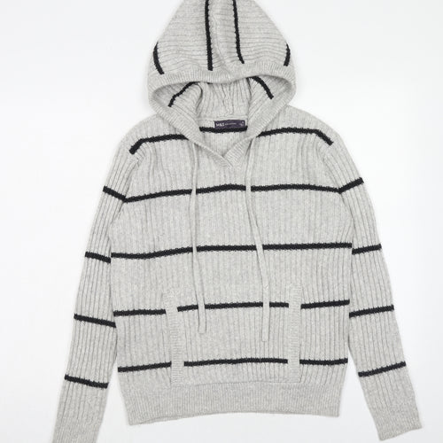 Marks and Spencer Womens Grey Striped Polyester Pullover Hoodie Size M Pullover