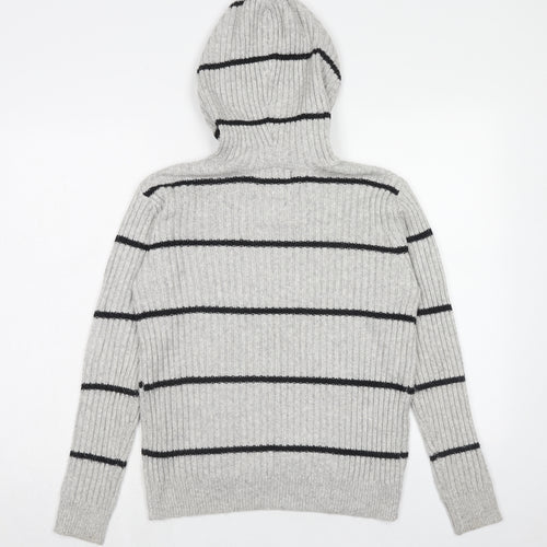 Marks and Spencer Womens Grey Striped Polyester Pullover Hoodie Size M Pullover