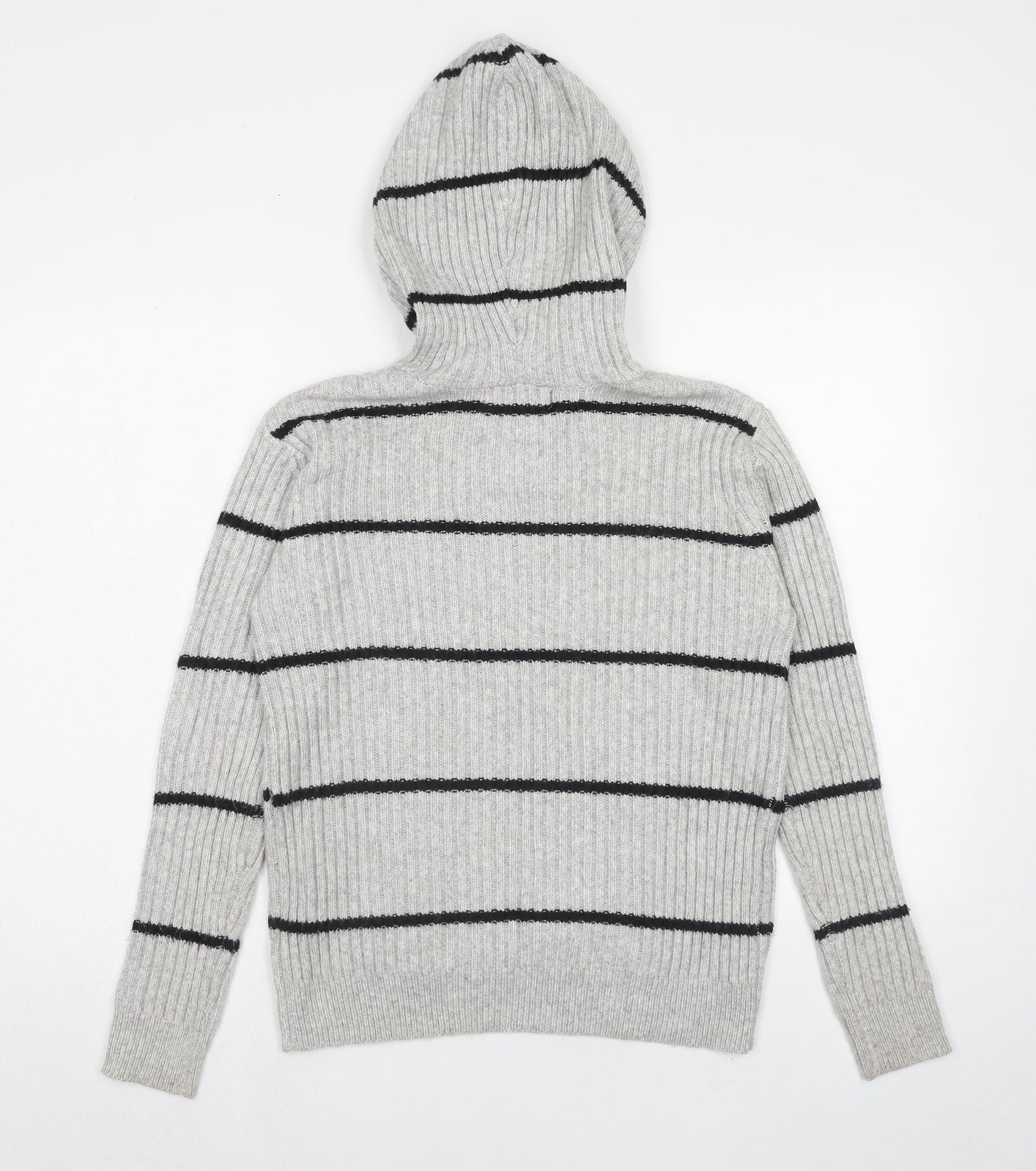 Marks and Spencer Womens Grey Striped Polyester Pullover Hoodie Size M Pullover