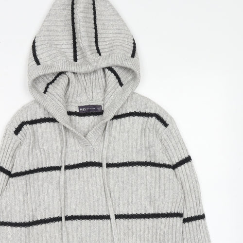 Marks and Spencer Womens Grey Striped Polyester Pullover Hoodie Size M Pullover