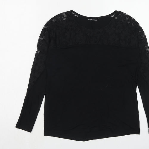 Select Womens Black Polyester Basic Blouse Size 8 Boat Neck - Lace Detail