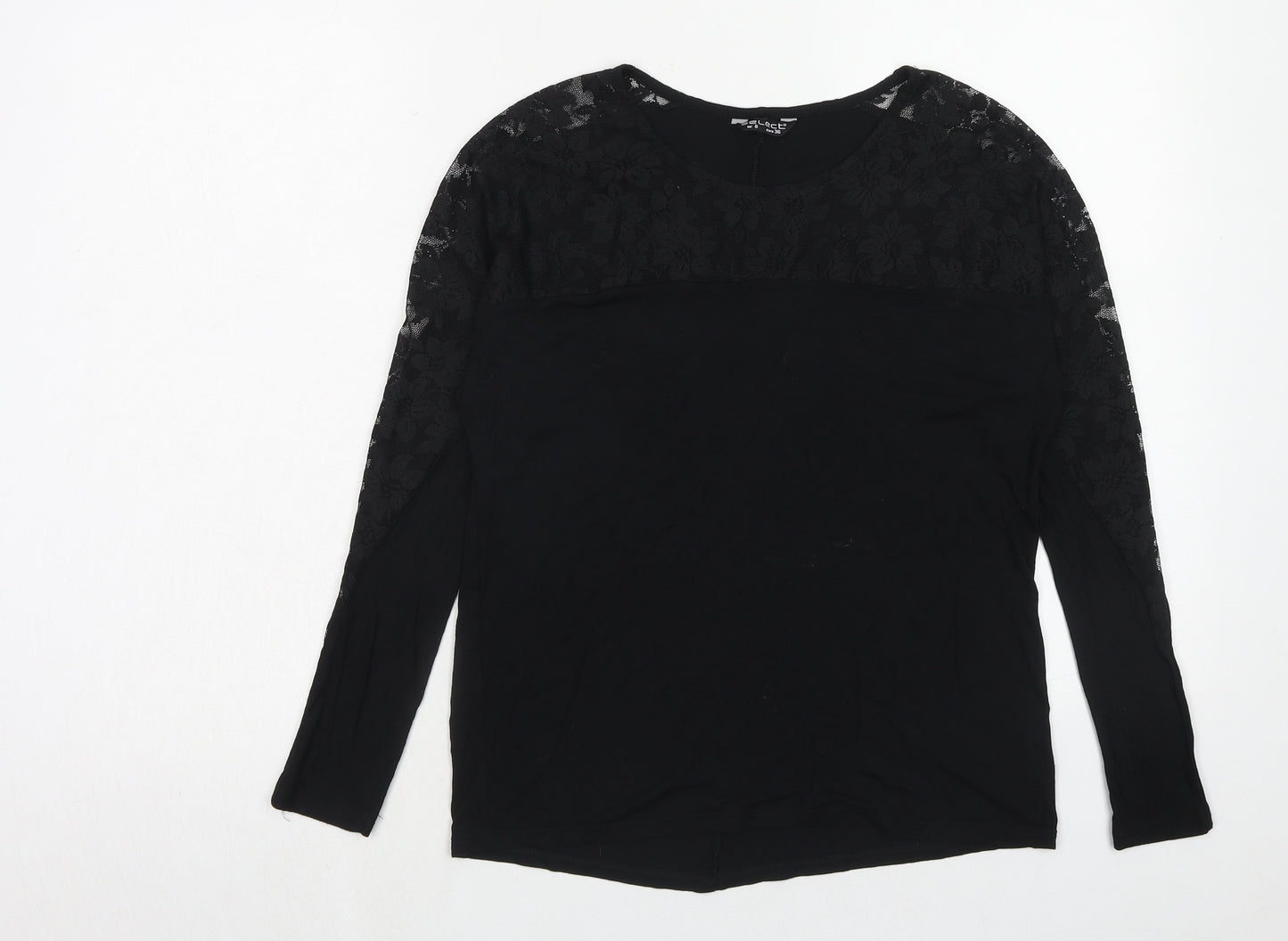 Select Womens Black Polyester Basic Blouse Size 8 Boat Neck - Lace Detail