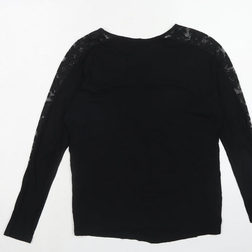 Select Womens Black Polyester Basic Blouse Size 8 Boat Neck - Lace Detail