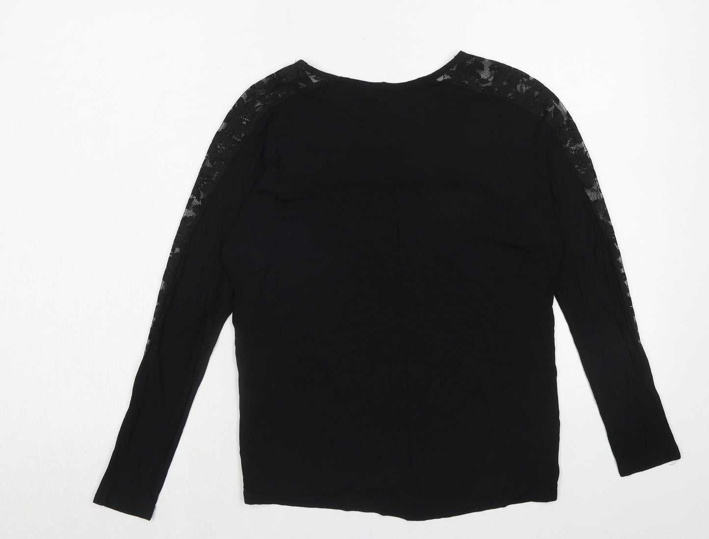 Select Womens Black Polyester Basic Blouse Size 8 Boat Neck - Lace Detail