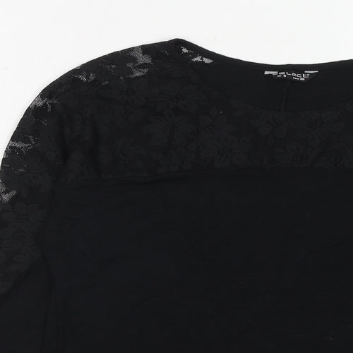 Select Womens Black Polyester Basic Blouse Size 8 Boat Neck - Lace Detail