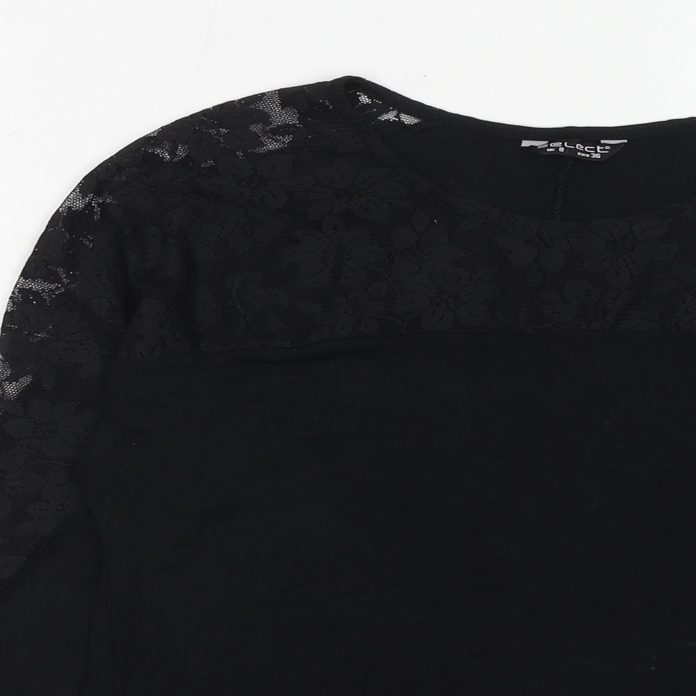 Select Womens Black Polyester Basic Blouse Size 8 Boat Neck - Lace Detail