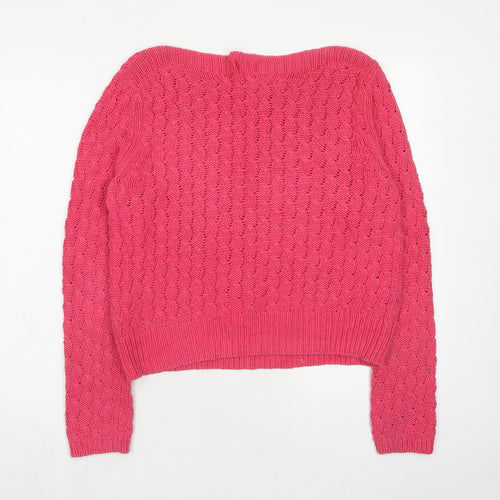 Marks and Spencer Womens Pink Boat Neck Cotton Pullover Jumper Size 10