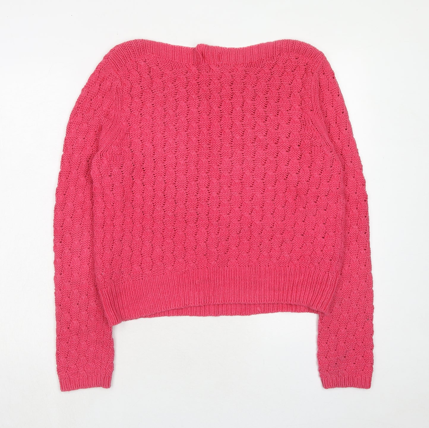 Marks and Spencer Womens Pink Boat Neck Cotton Pullover Jumper Size 10