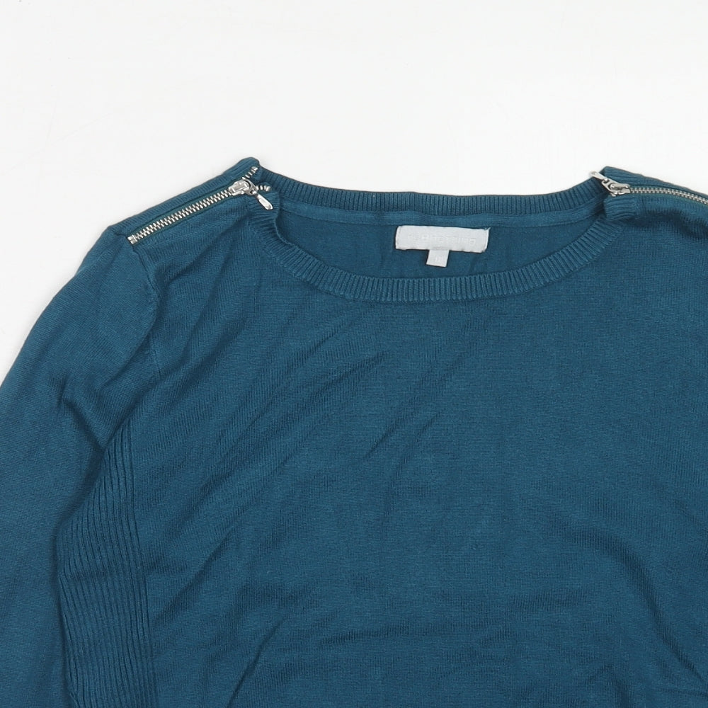 Red Herring Womens Blue Round Neck Viscose Pullover Jumper Size 12