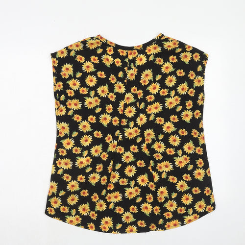 Pleione Womens Yellow Floral Polyester Basic Blouse Size S Boat Neck