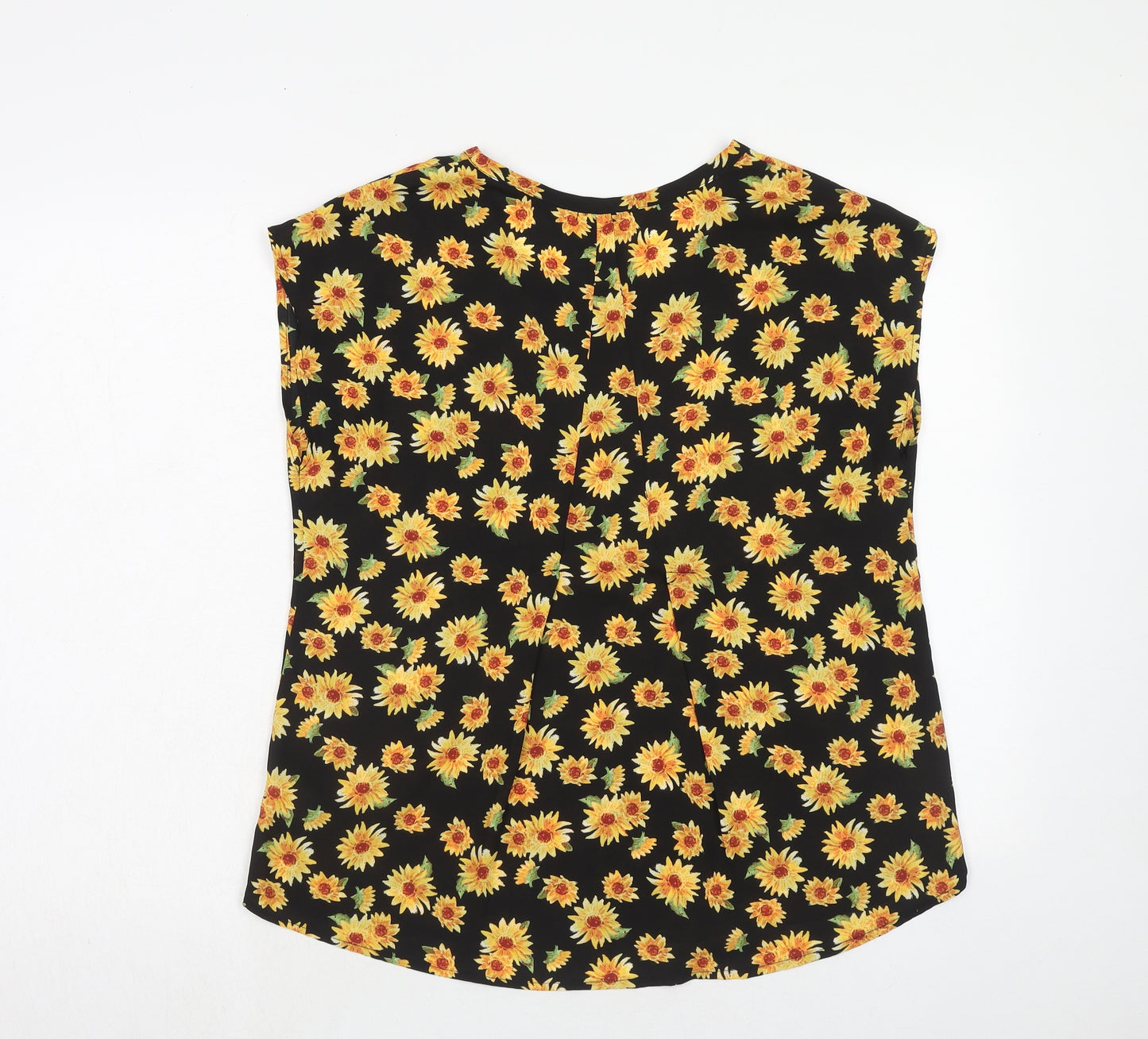 Pleione Womens Yellow Floral Polyester Basic Blouse Size S Boat Neck