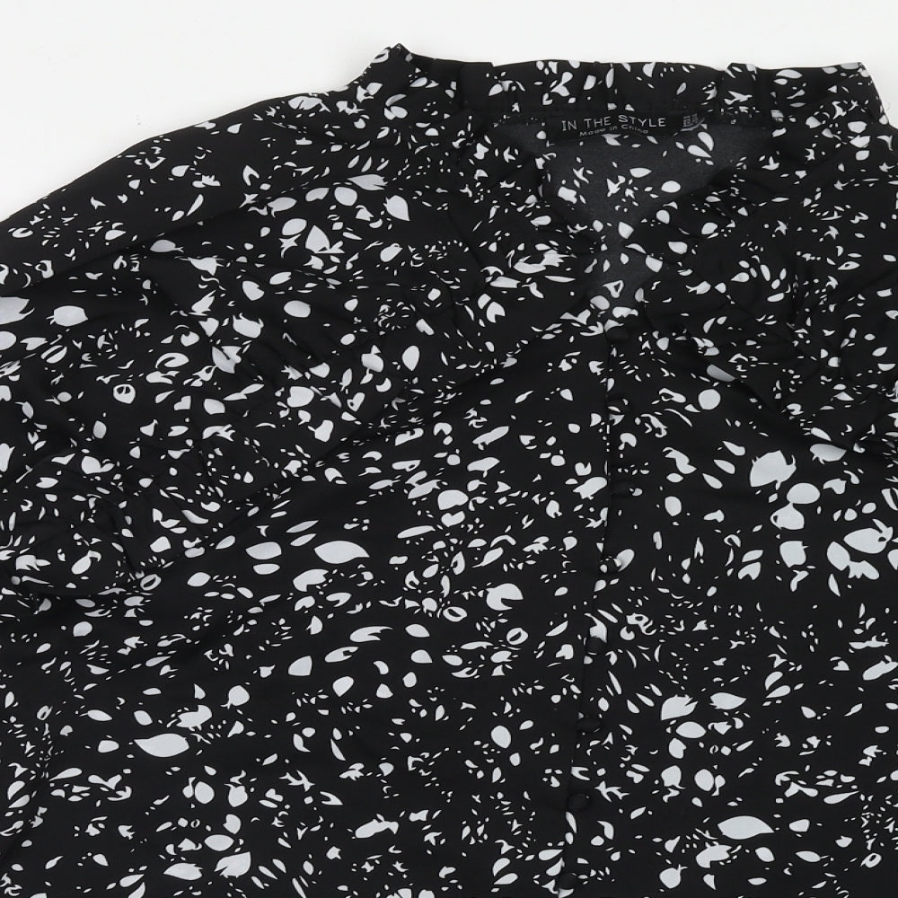 In the Style Womens Black Geometric Polyester Basic Blouse Size 16 Mock Neck