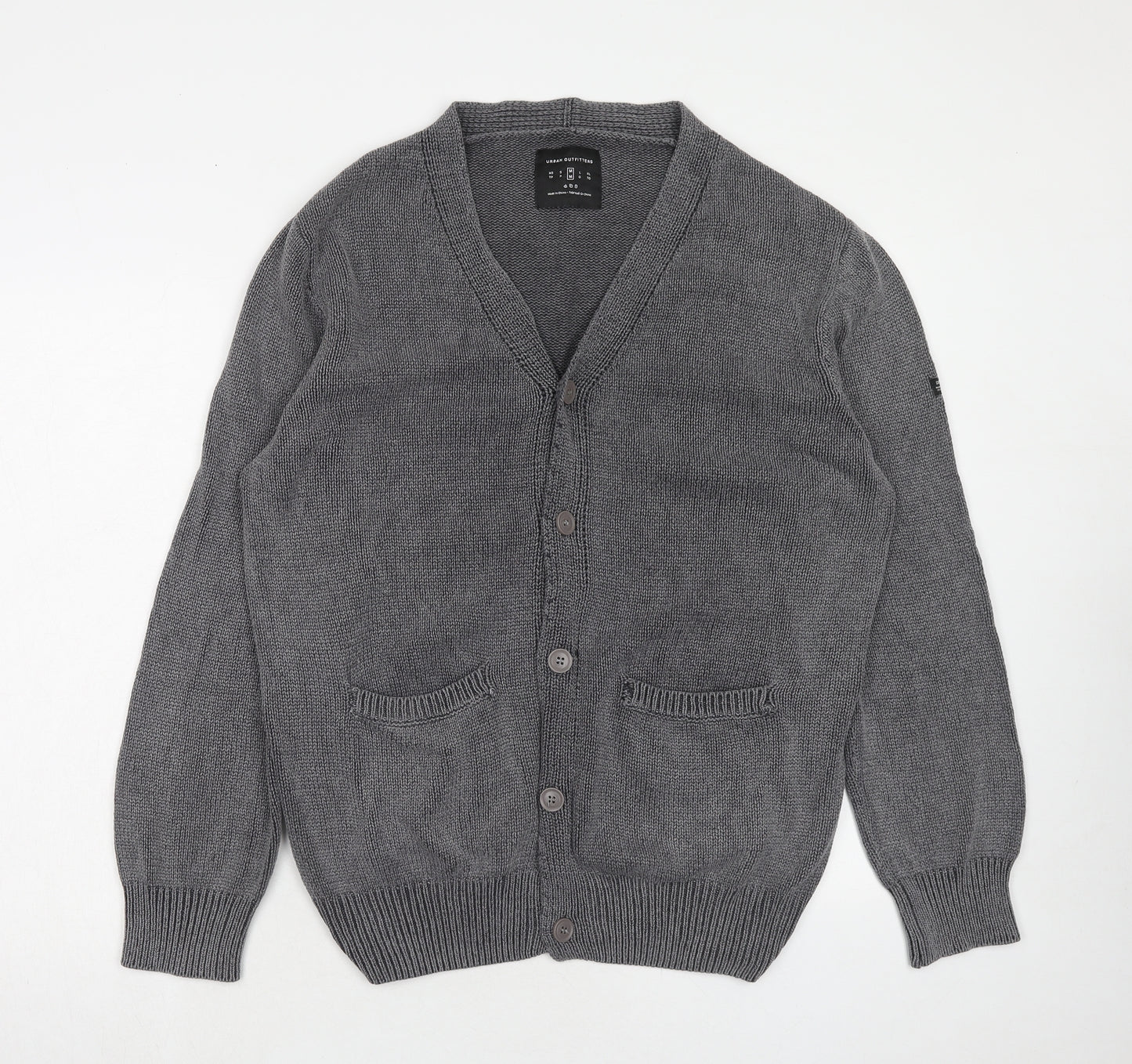 Urban Outfitters Mens Grey V-Neck Cotton Cardigan Jumper Size M Long Sleeve