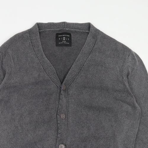 Urban Outfitters Mens Grey V-Neck Cotton Cardigan Jumper Size M Long Sleeve