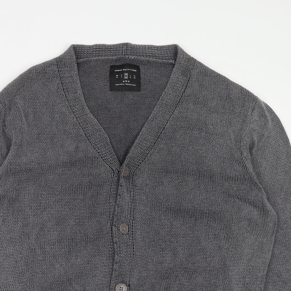 Urban Outfitters Mens Grey V-Neck Cotton Cardigan Jumper Size M Long Sleeve