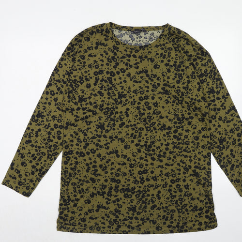 Marks and Spencer Womens Green Animal Print Polyester Basic T-Shirt Size 12 Crew Neck - Leopard Print