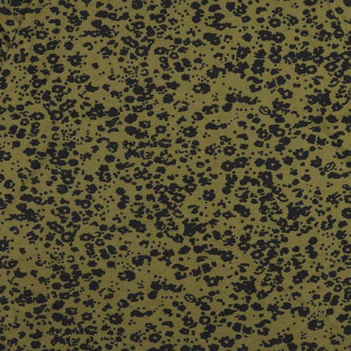 Marks and Spencer Womens Green Animal Print Polyester Basic T-Shirt Size 12 Crew Neck - Leopard Print