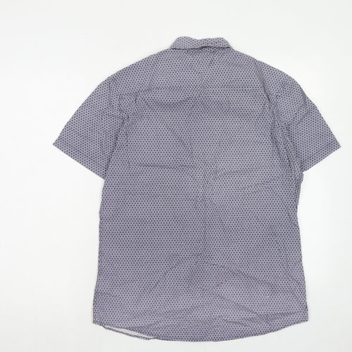 River Island Mens Blue Geometric Cotton Button-Up Size M Collared Button