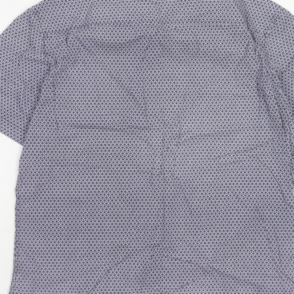 River Island Mens Blue Geometric Cotton Button-Up Size M Collared Button
