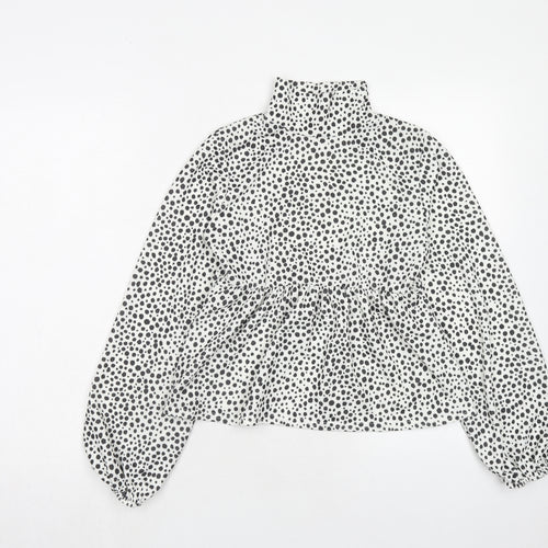 I SAW IT FIRST Womens White Animal Print Polyester Basic Blouse Size 10 High Neck - Dalmatian Print