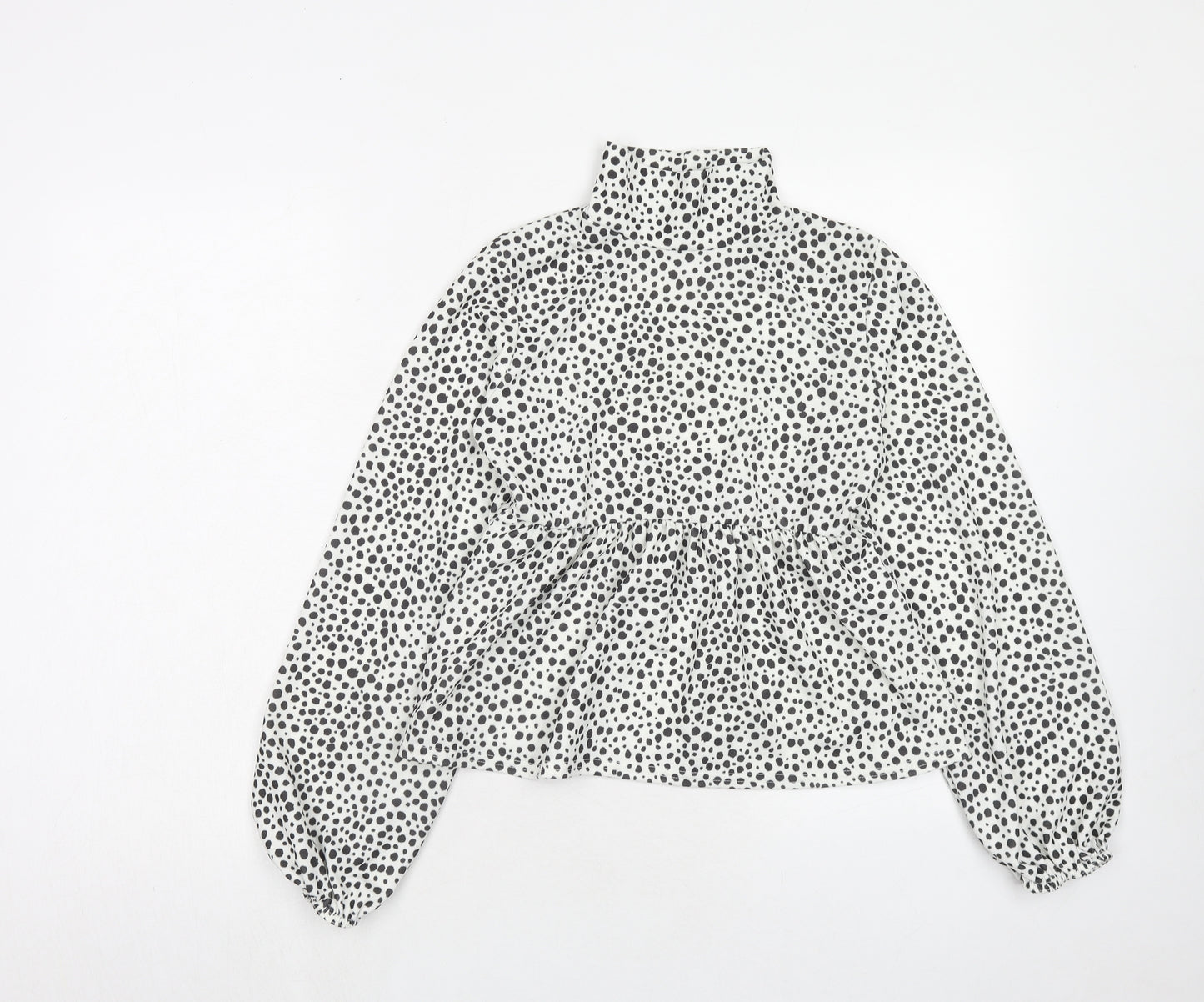 I SAW IT FIRST Womens White Animal Print Polyester Basic Blouse Size 10 High Neck - Dalmatian Print