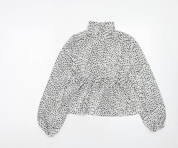 I SAW IT FIRST Womens White Animal Print Polyester Basic Blouse Size 10 High Neck - Dalmatian Print