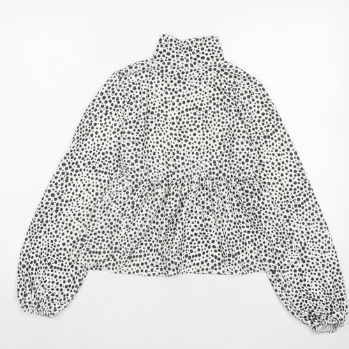 I SAW IT FIRST Womens White Animal Print Polyester Basic Blouse Size 10 High Neck - Dalmatian Print