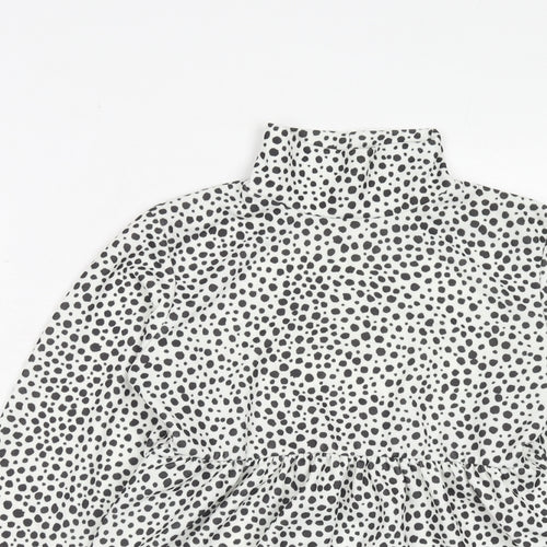 I SAW IT FIRST Womens White Animal Print Polyester Basic Blouse Size 10 High Neck - Dalmatian Print