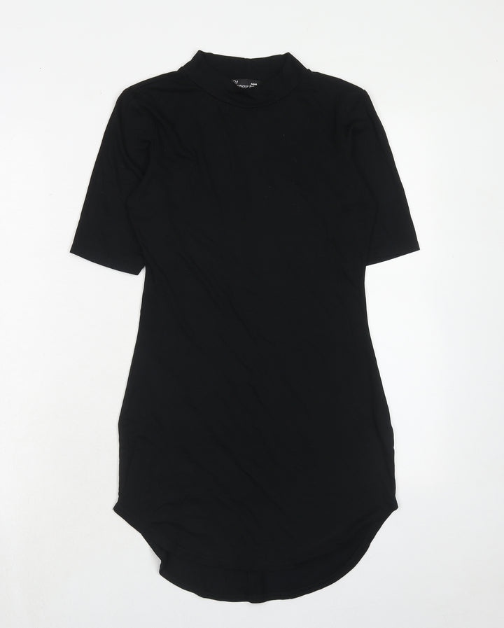 Glamour Babe Womens Black Viscose T-Shirt Dress Size 10 Mock Neck Pullover