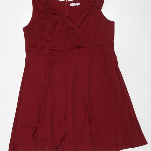 Grace Karin Womens Red Polyester Fit & Flare Size 3XL V-Neck Zip - Wrap Front Detail