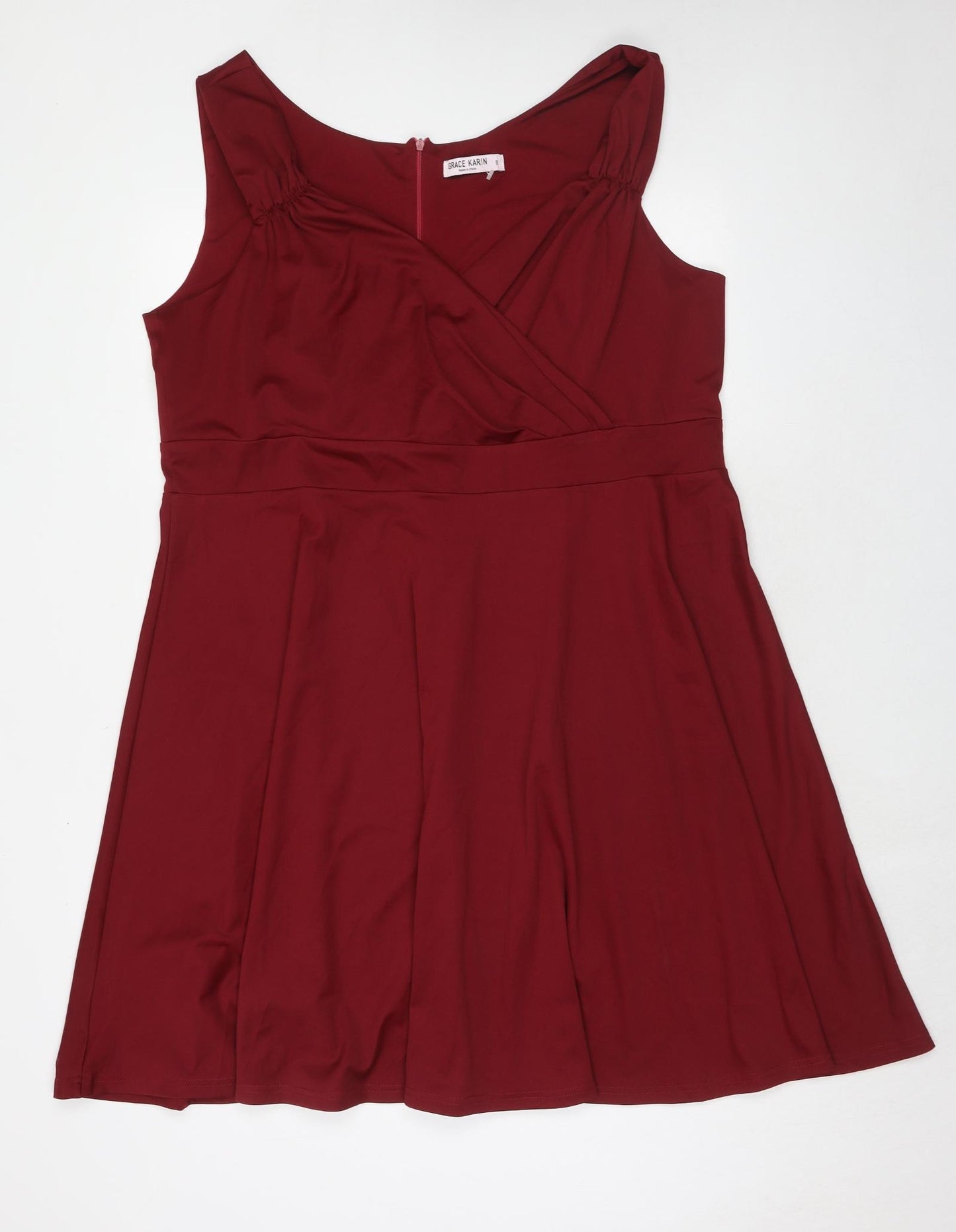 Grace Karin Womens Red Polyester Fit & Flare Size 3XL V-Neck Zip - Wrap Front Detail
