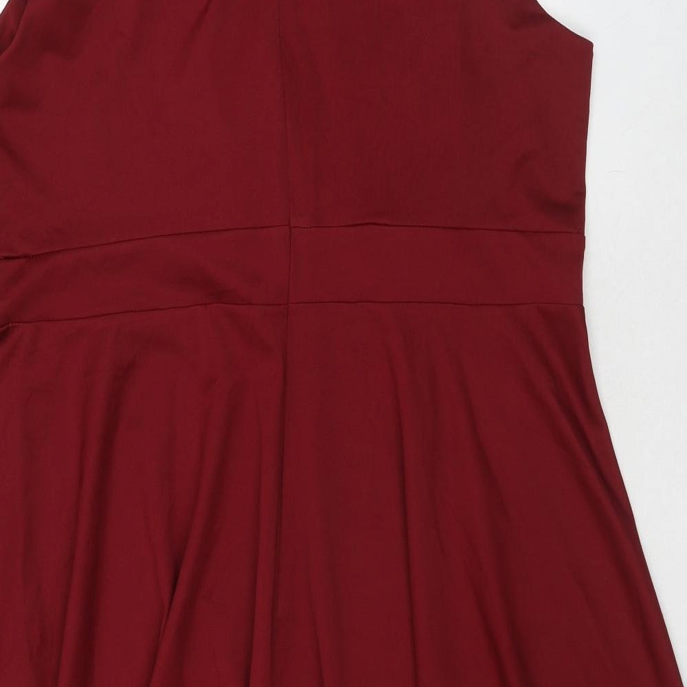 Grace Karin Womens Red Polyester Fit & Flare Size 3XL V-Neck Zip - Wrap Front Detail