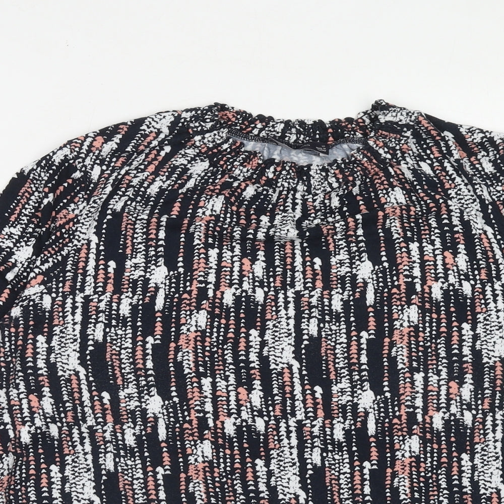 Marks and Spencer Womens Blue Geometric Viscose Basic Blouse Size 16 Round Neck