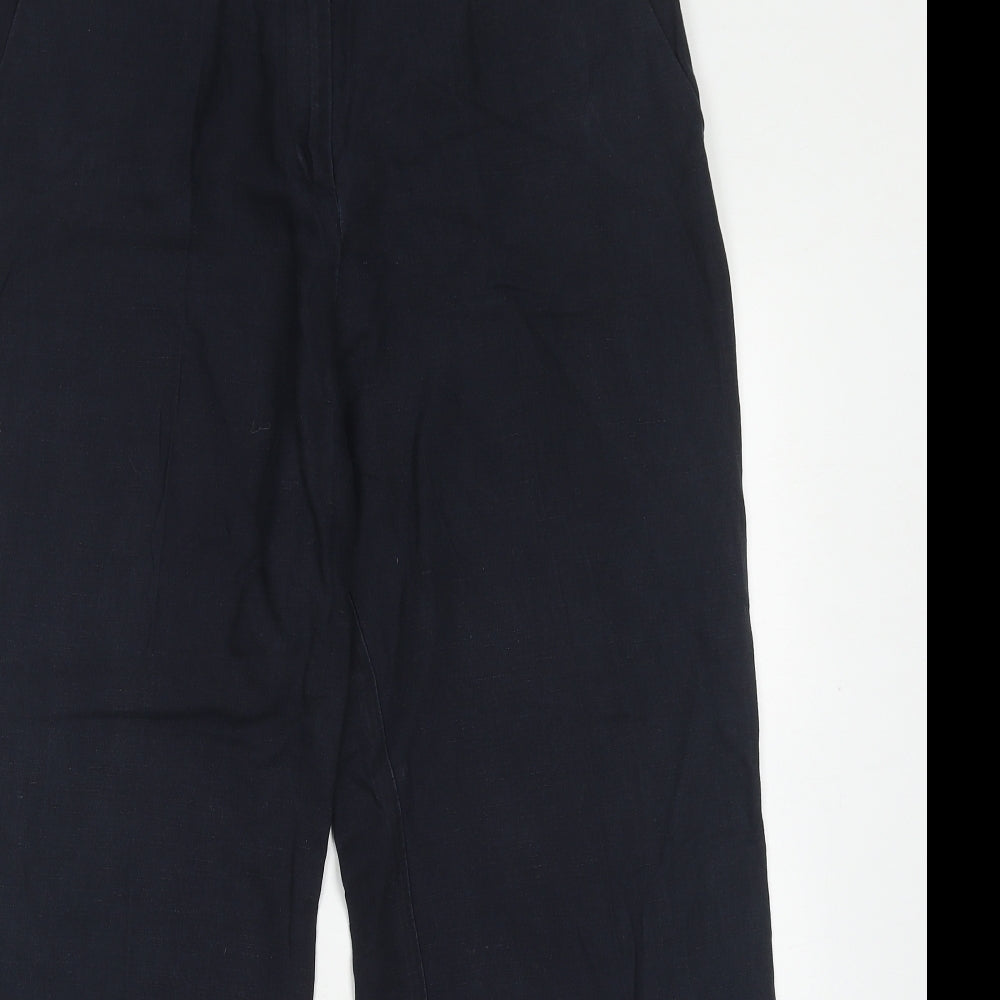 Marks and Spencer Womens Blue Linen Trousers Size 14 Regular Hook & Eye