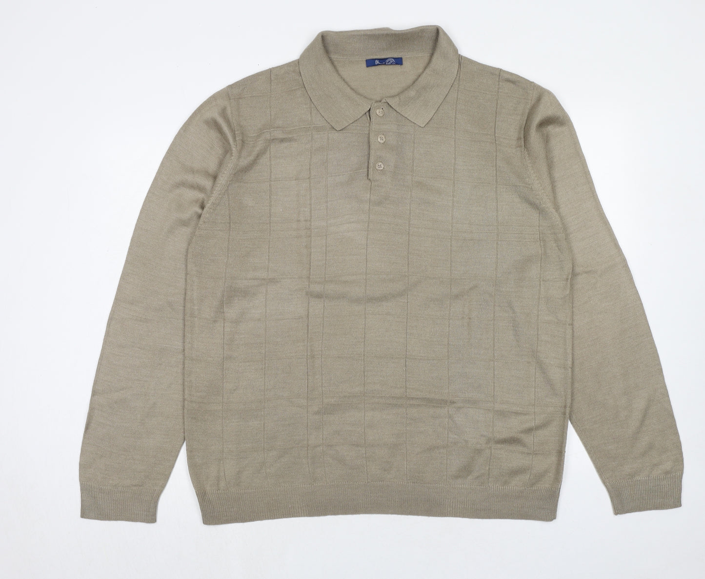 BHS Mens Beige Acrylic Polo Size L Collared Button