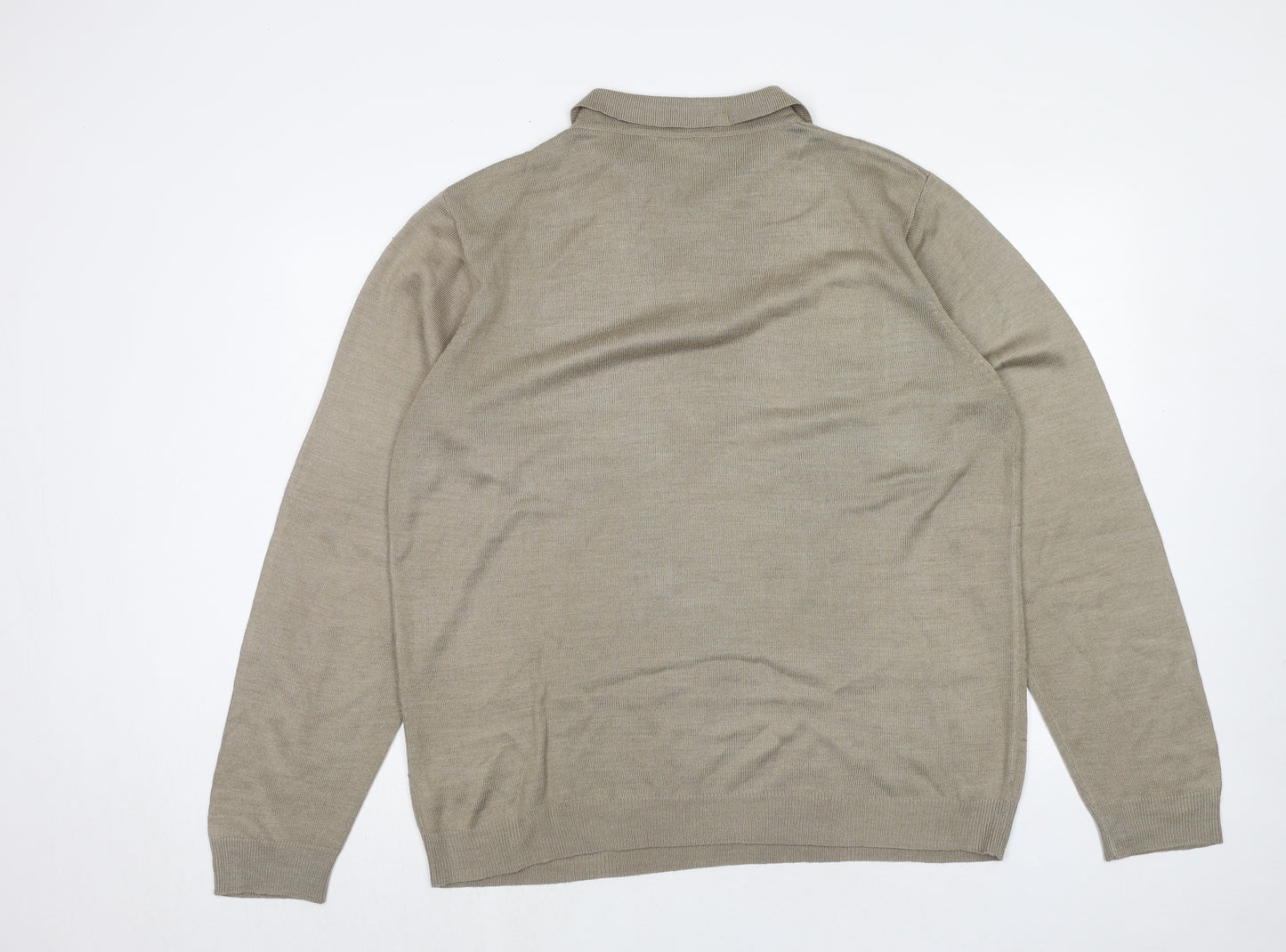 BHS Mens Beige Acrylic Polo Size L Collared Button