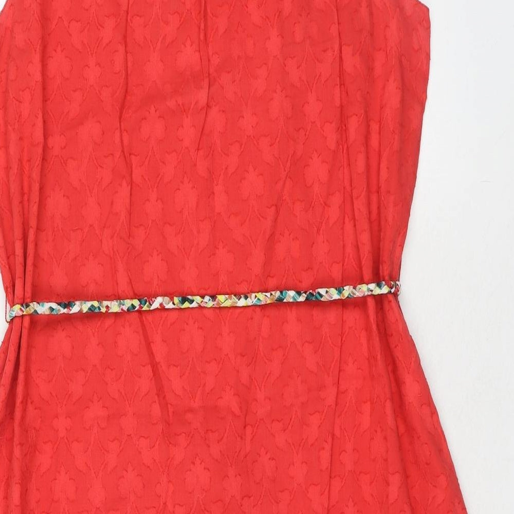 Monsoon Womens Red Geometric Polyester Tank Dress Size 14 Boat Neck Pullover - Textured