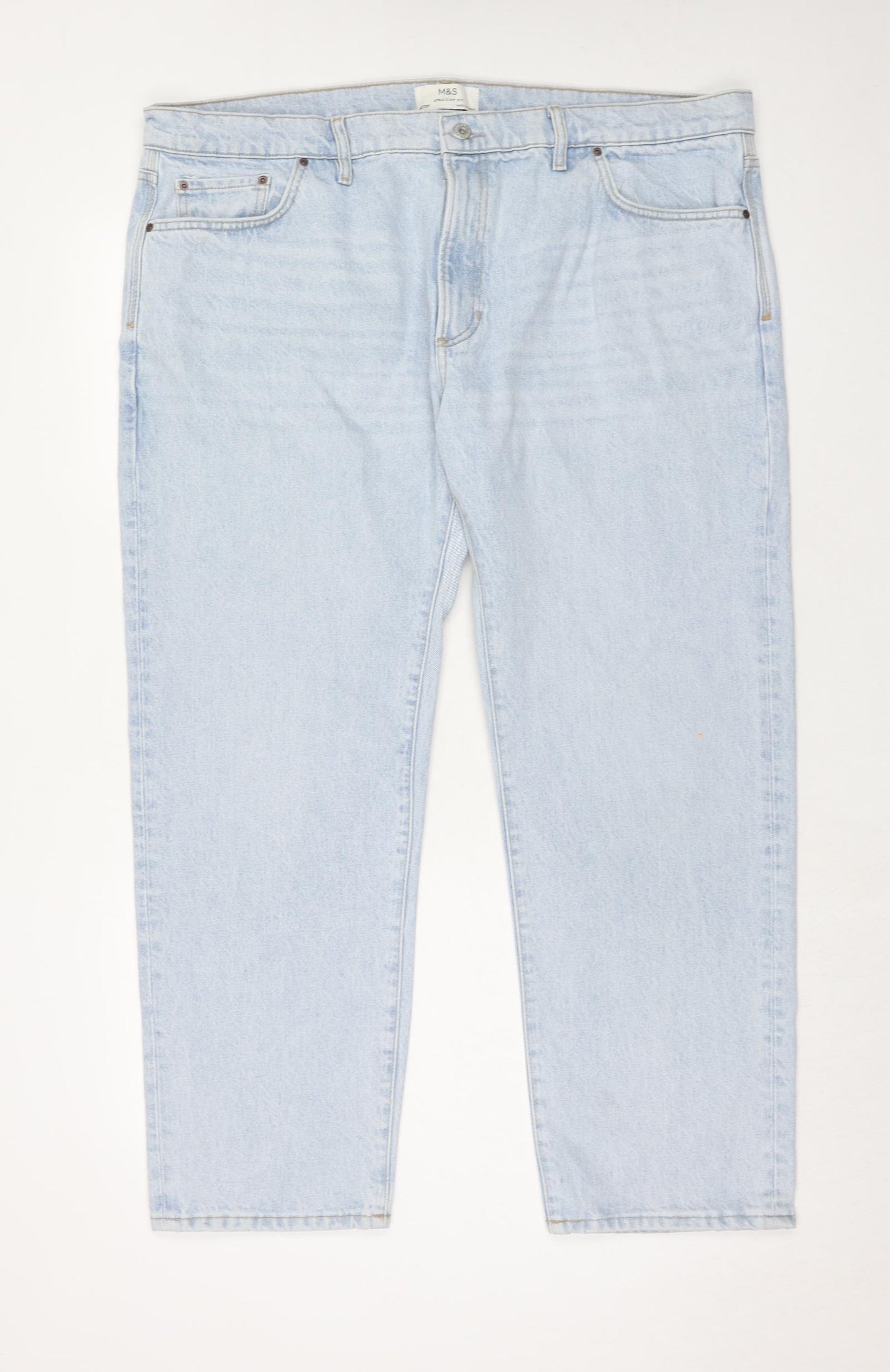 Marks and Spencer Mens Blue Cotton Straight Jeans Size 42 in L29 in Regular Zip