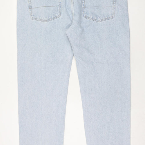 Marks and Spencer Mens Blue Cotton Straight Jeans Size 42 in L29 in Regular Zip