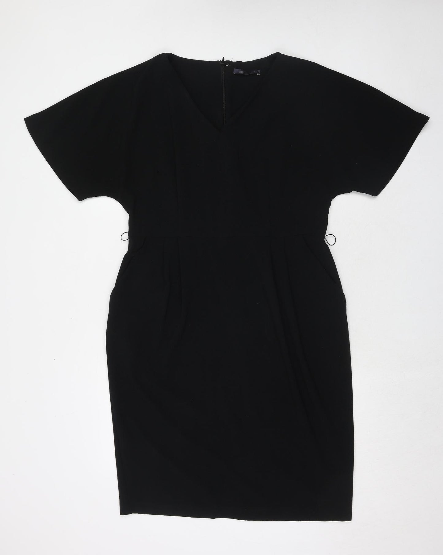 Marks and Spencer Womens Black Polyester Sheath Size 16 V-Neck Zip