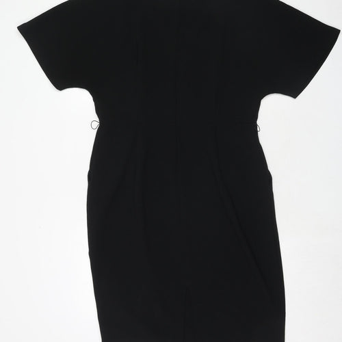 Marks and Spencer Womens Black Polyester Sheath Size 16 V-Neck Zip