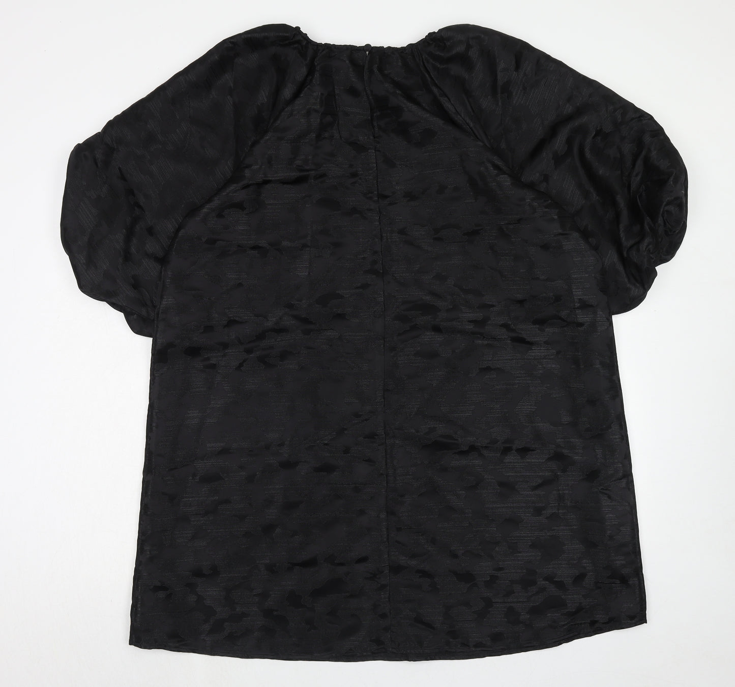 Marks and Spencer Womens Black Animal Print Polyester Trapeze & Swing Size 16 Boat Neck Button - Puff Sleeve
