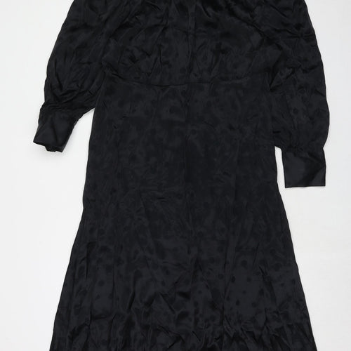 Marks and Spencer Womens Black Polka Dot Viscose A-Line Size 18 Boat Neck Zip