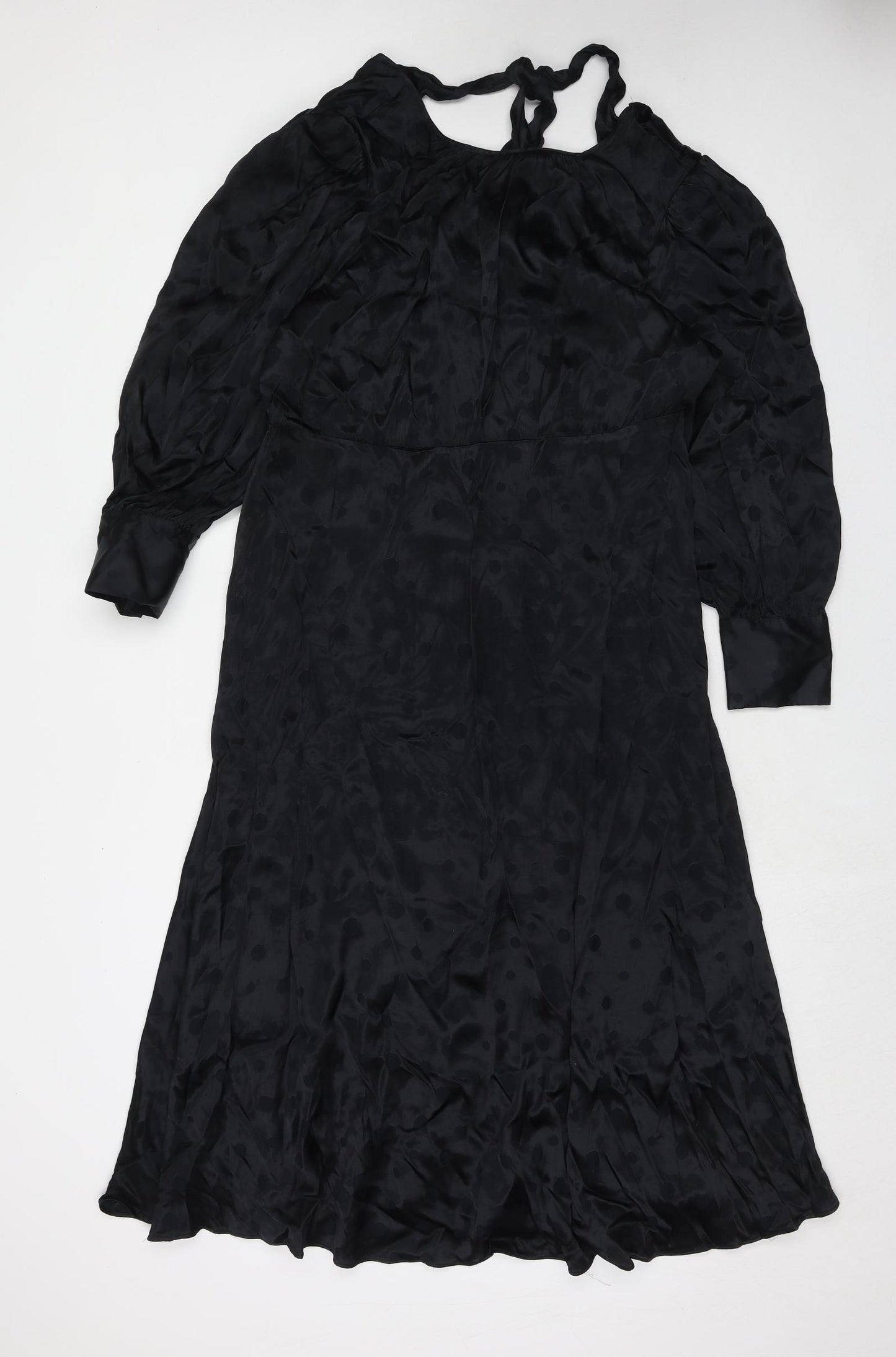 Marks and Spencer Womens Black Polka Dot Viscose A-Line Size 18 Boat Neck Zip
