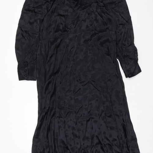 Marks and Spencer Womens Black Polka Dot Viscose A-Line Size 18 Boat Neck Zip