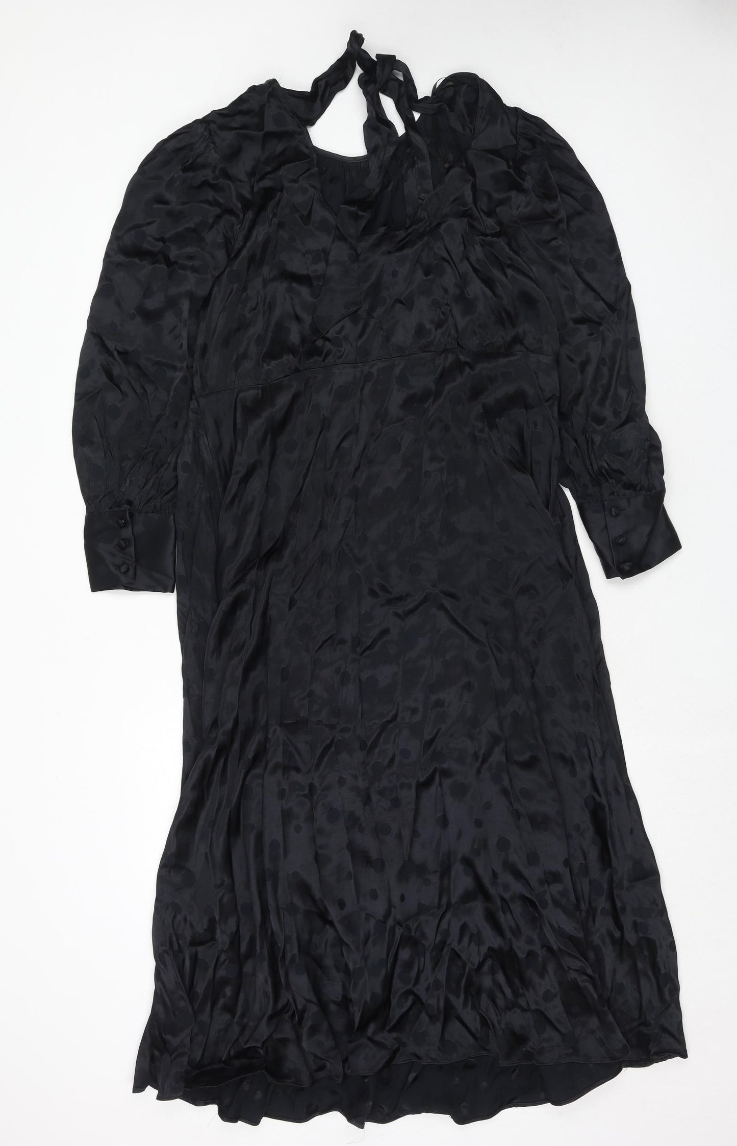 Marks and Spencer Womens Black Polka Dot Viscose A-Line Size 18 Boat Neck Zip