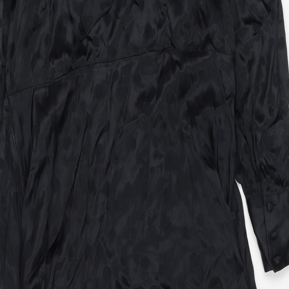 Marks and Spencer Womens Black Polka Dot Viscose A-Line Size 18 Boat Neck Zip