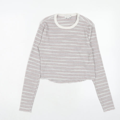Topshop Womens Red Round Neck Striped Polyester Pullover Jumper Size 6